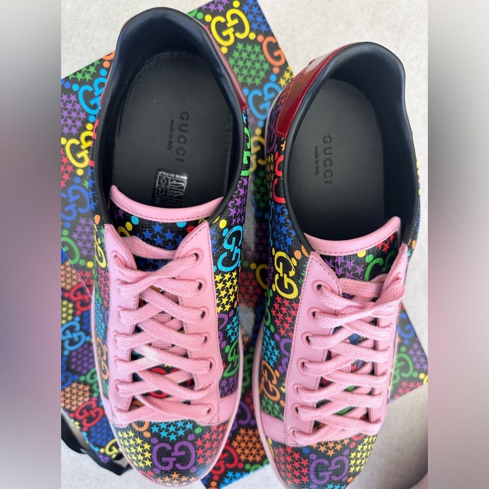Gucci GG Supreme Monogram Psychedelic Ace Sneakers Multicolor Sugar Pink EU 39.5 - Picture 9 of 9